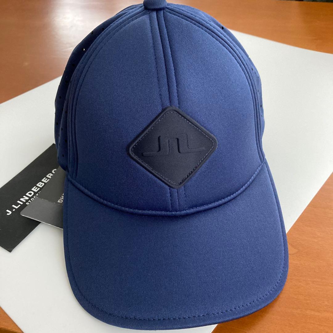 新品 J. LINDEBERG ゴルフメンズ帽子 ネイビーキャップ ロゴワッペン
