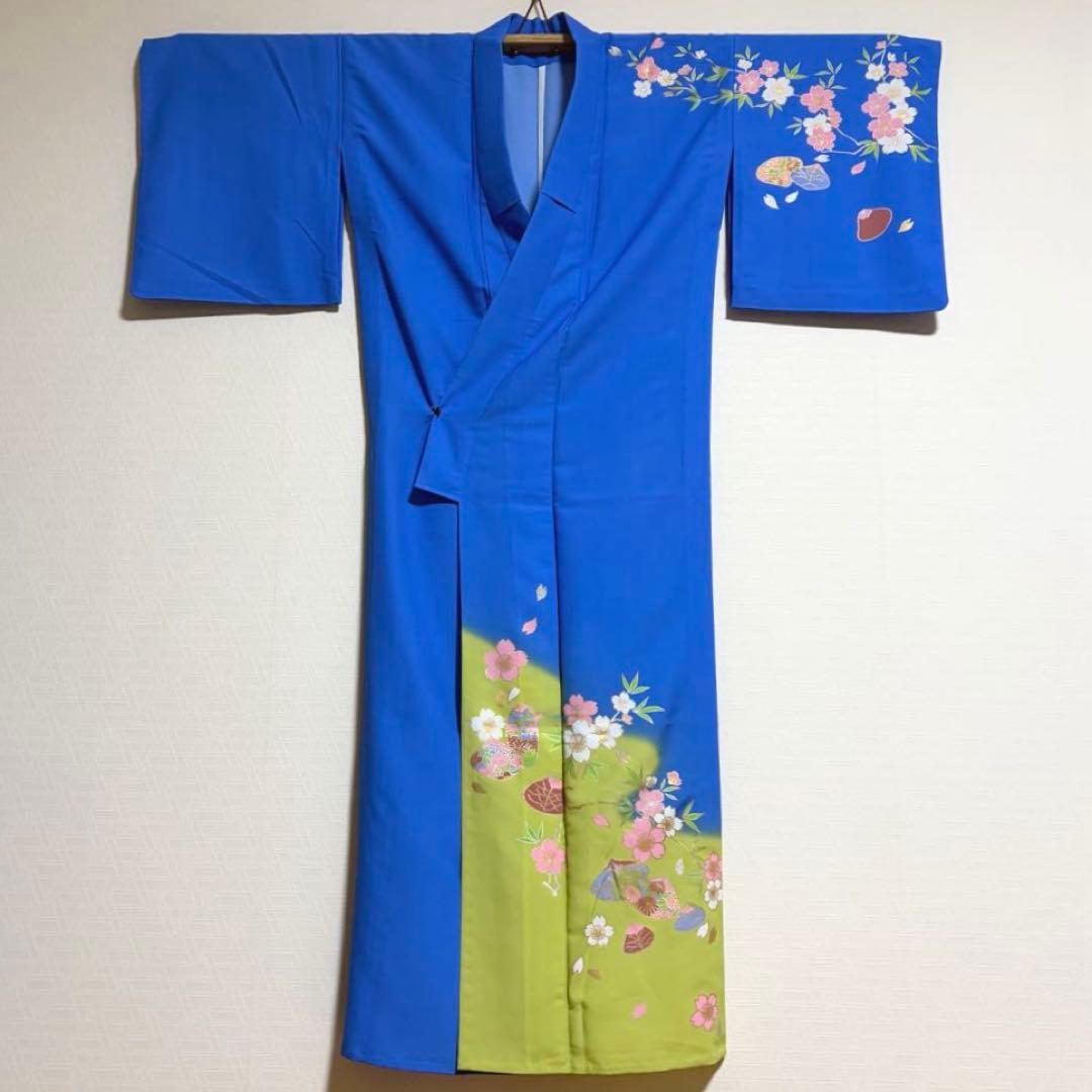 【舞台衣装】 。桜に貝合わせのような模様 単衣 バチ衿 身丈約161cm