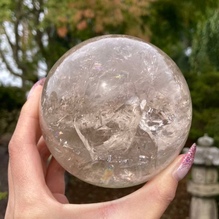スモーキークォーツ 虹 丸玉 スフィア