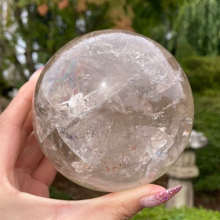 スモーキークォーツ 虹 丸玉 スフィア