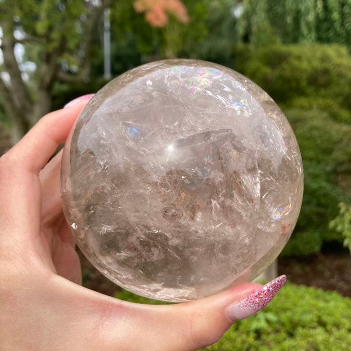 スモーキークォーツ 虹 丸玉 スフィア