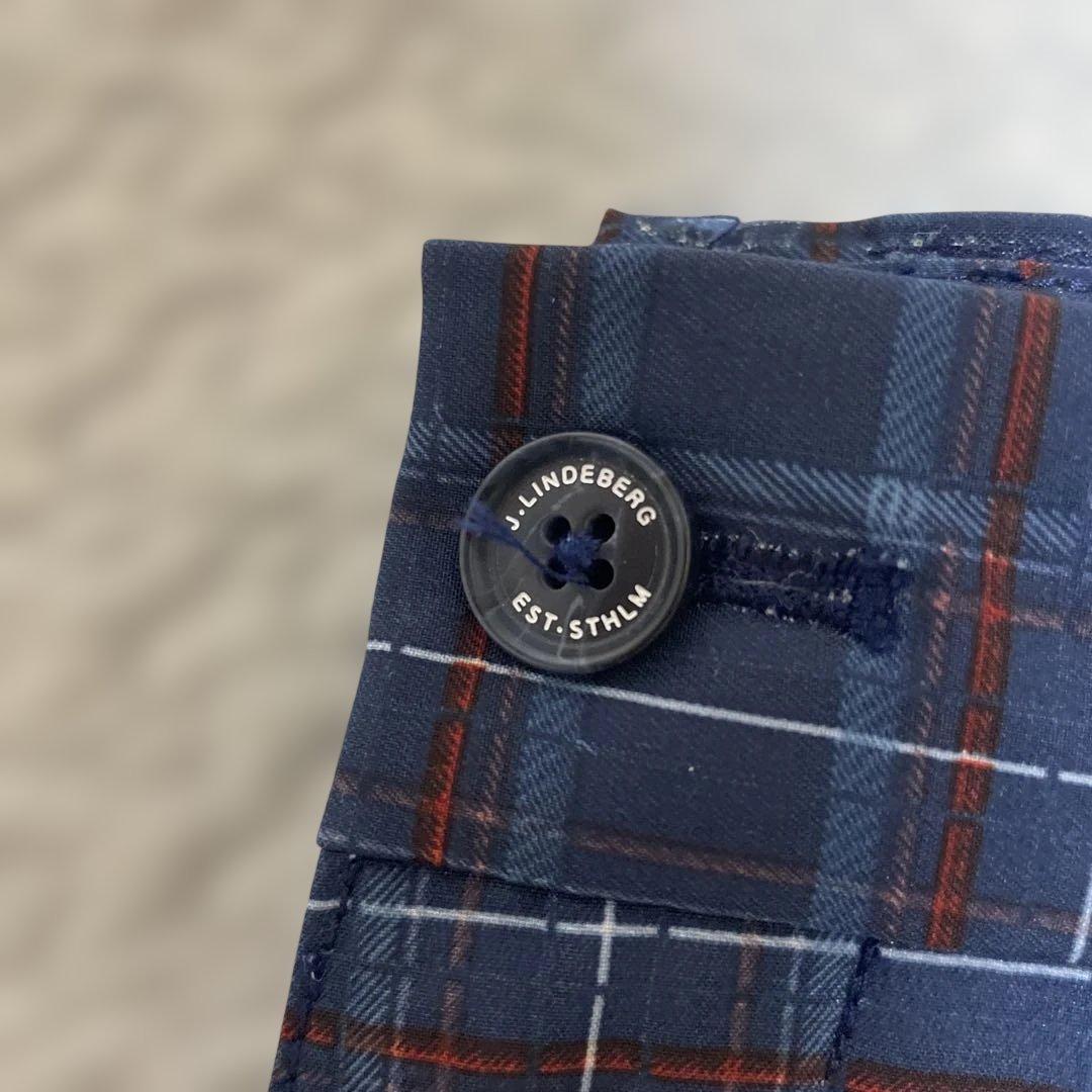 美品 J.LINDEBERG ネイビーチェック柄 スリムフィット ゴルフパンツ