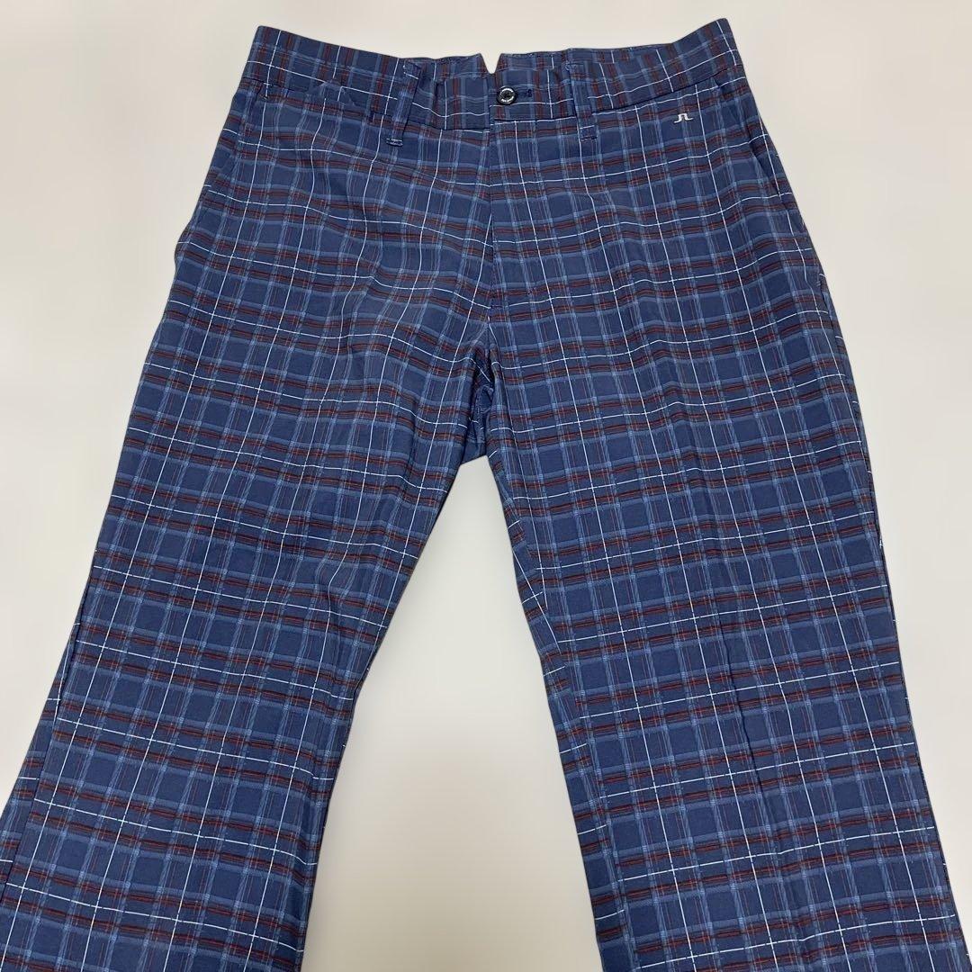 美品 J.LINDEBERG ネイビーチェック柄 スリムフィット ゴルフパンツ