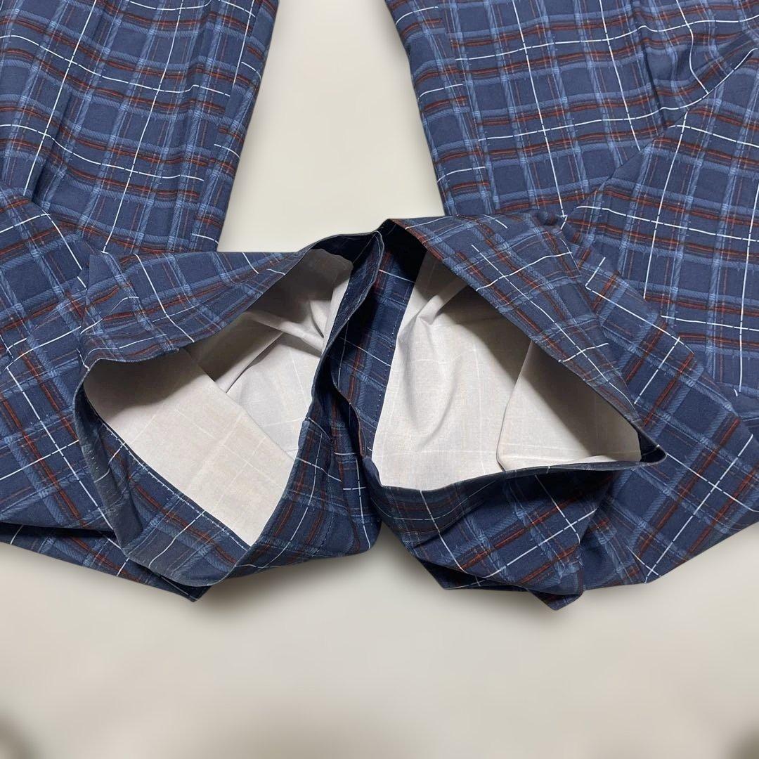 美品 J.LINDEBERG ネイビーチェック柄 スリムフィット ゴルフパンツ