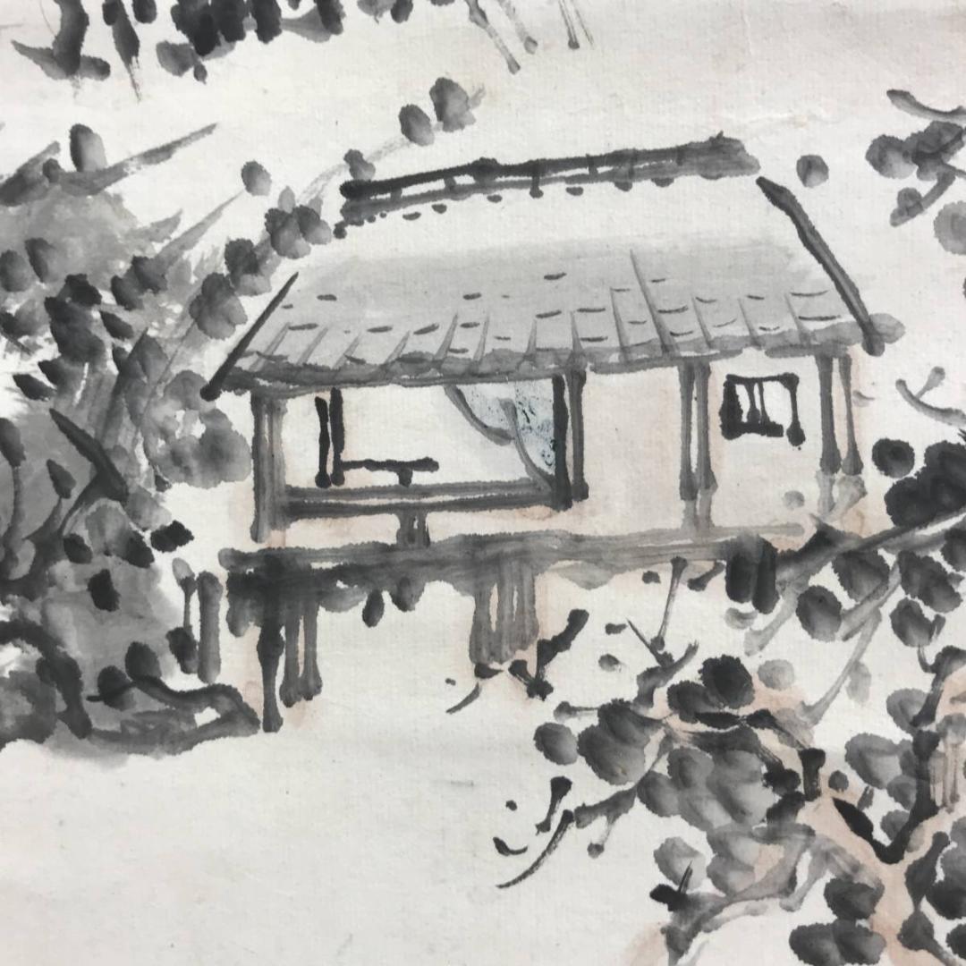 【真作】金陵/雪景山水図/山水図/掛軸/名家伝来/AD-351