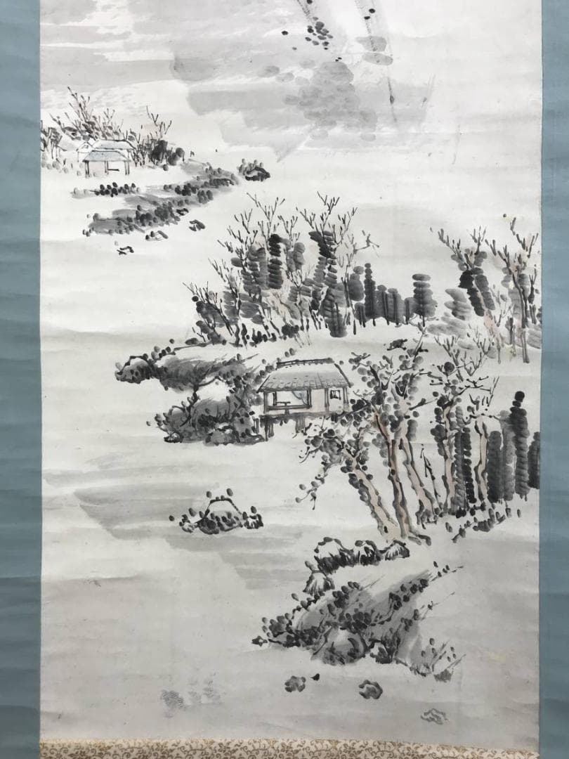 【真作】金陵/雪景山水図/山水図/掛軸/名家伝来/AD-351