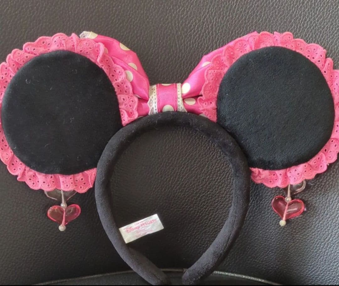 ディズニーランド　カチューシャ ピンク　ドット　レース　ミニー　イヤリング　水玉