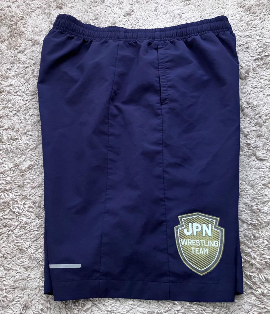 2XL アシックス JAPAN代表　レスリングチーム　ハーフパンツ ネイビー