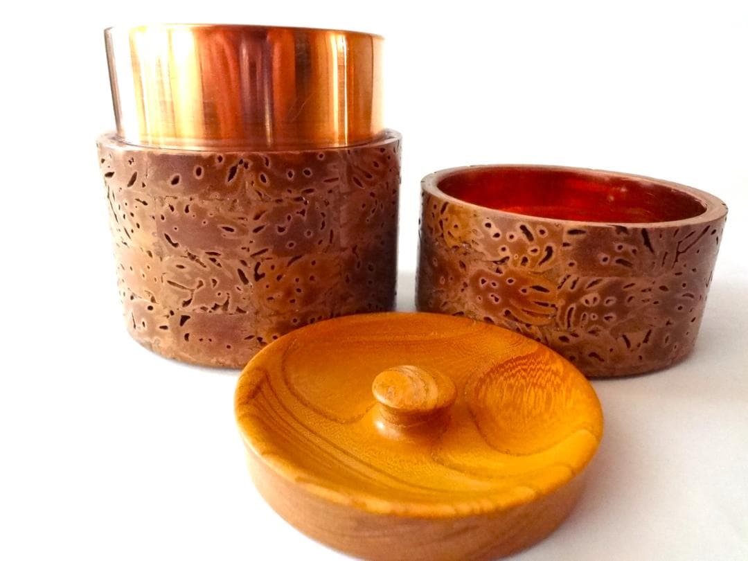 桃の実　茶入　茶筒　銅缶　貞作　伝統工芸品　中古品　美品　茶道具　おすすめ品