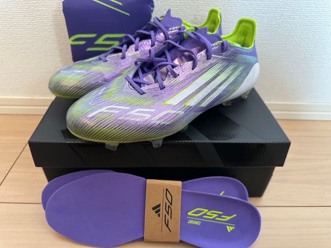 adidas F50 FG 24.5cm 紫/緑 収納袋、箱付き