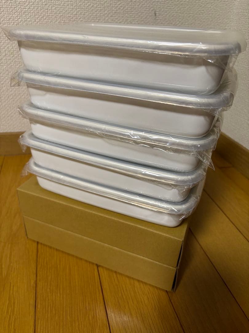 新品★野田琺瑯　 浅型M×5個セット　蓋つき