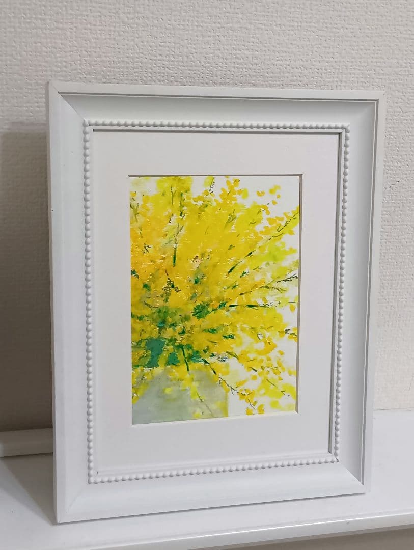 オイルパステル原画　黄色の花　2Lサイズ【額付き】