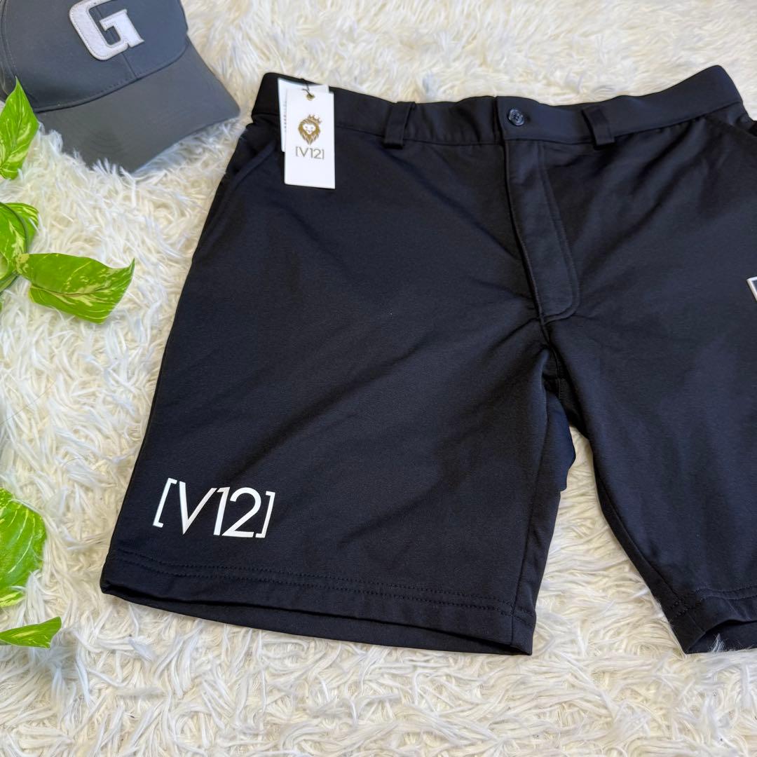 【V12】新品タグ付 ハーフパンツ ブラック ロゴ Lサイズ メンズ