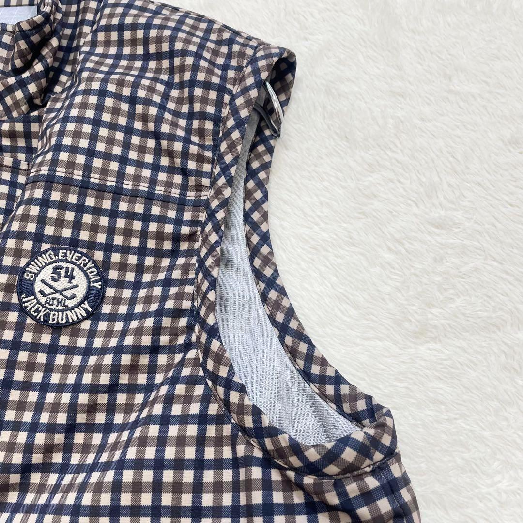【美品】ジャックバニー　ナイロンジップアップベスト　チェック柄　ゴルフ（183）
