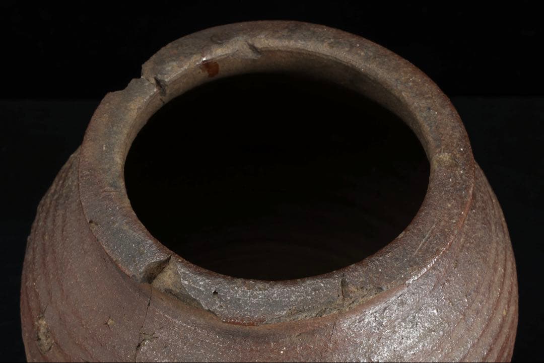 室町期 古備前 波状文壺 高さ24.5cm 木箱付 古陶 壷 花器 古美術 骨董
