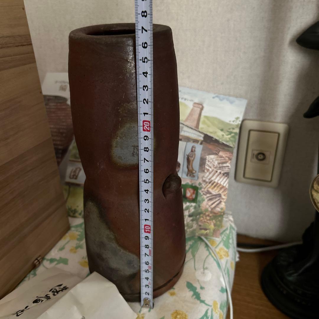 松園 陶器製円筒形花瓶 木箱付き