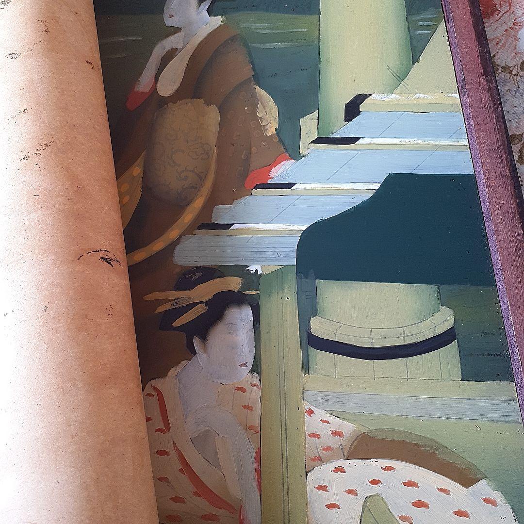 骨董 アンティーク 硝子絵画 日本画