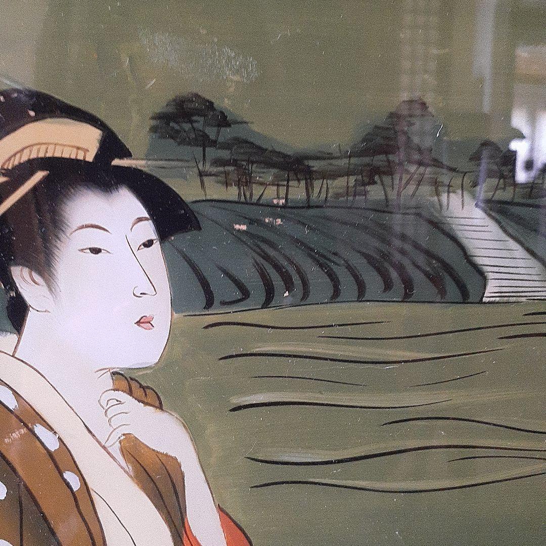 骨董 アンティーク 硝子絵画 日本画