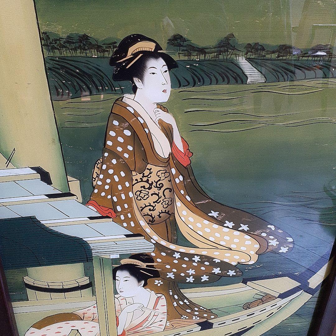 骨董 アンティーク 硝子絵画 日本画
