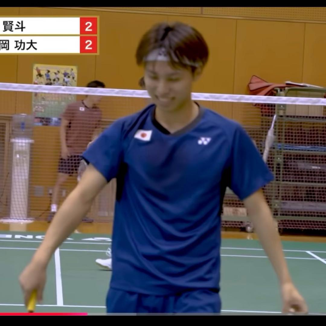 YONEX バドミントンシャツ 青 日本国旗付き