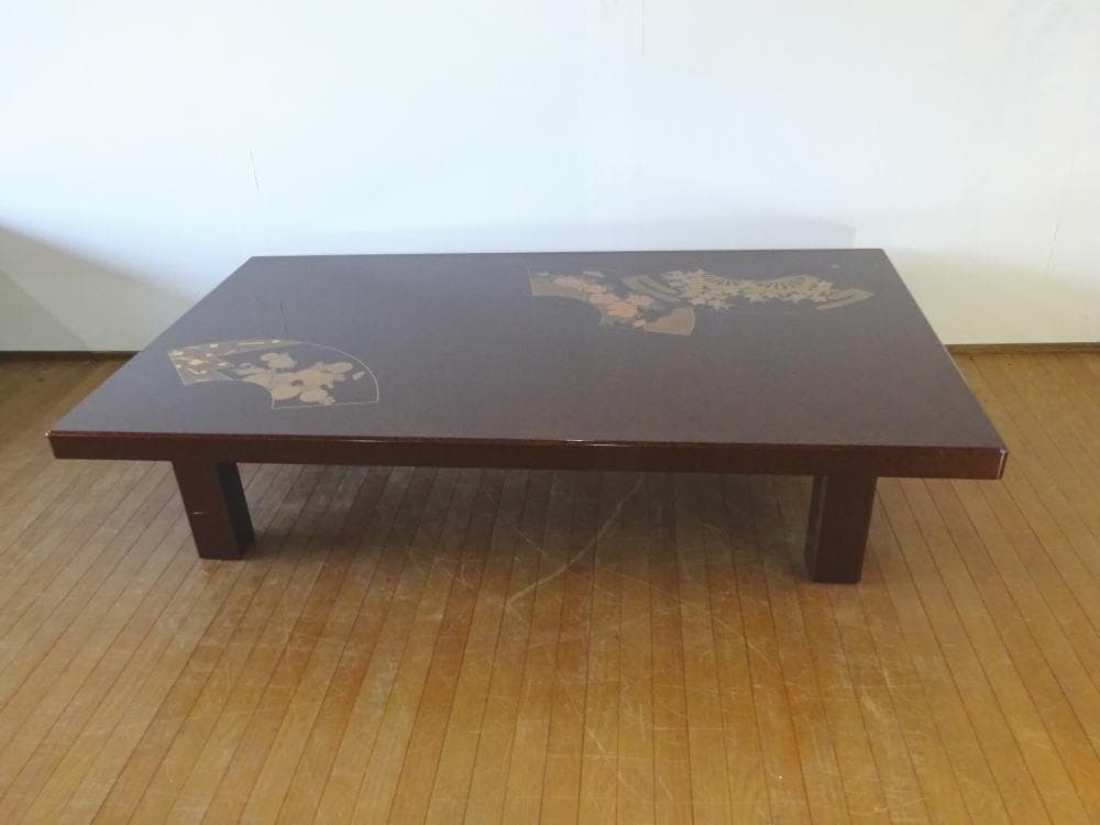 伝統工芸　輪島塗　座卓　梨地　蒔絵　扇　四君子図　展示美品