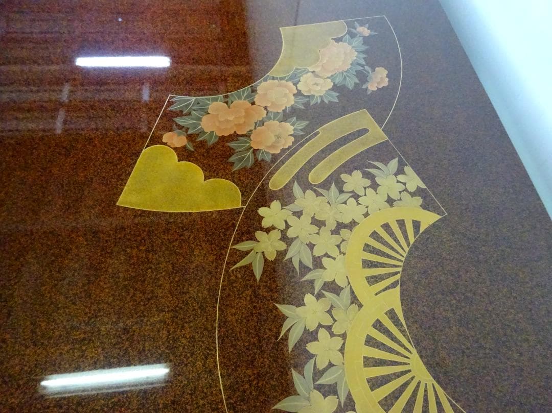 伝統工芸　輪島塗　座卓　梨地　蒔絵　扇　四君子図　展示美品