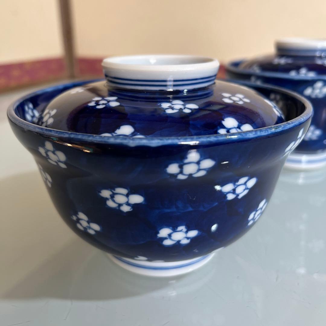 源右衛門　染付梅花濃絵　松竹梅蓋付向付丼2ケ 有光堂