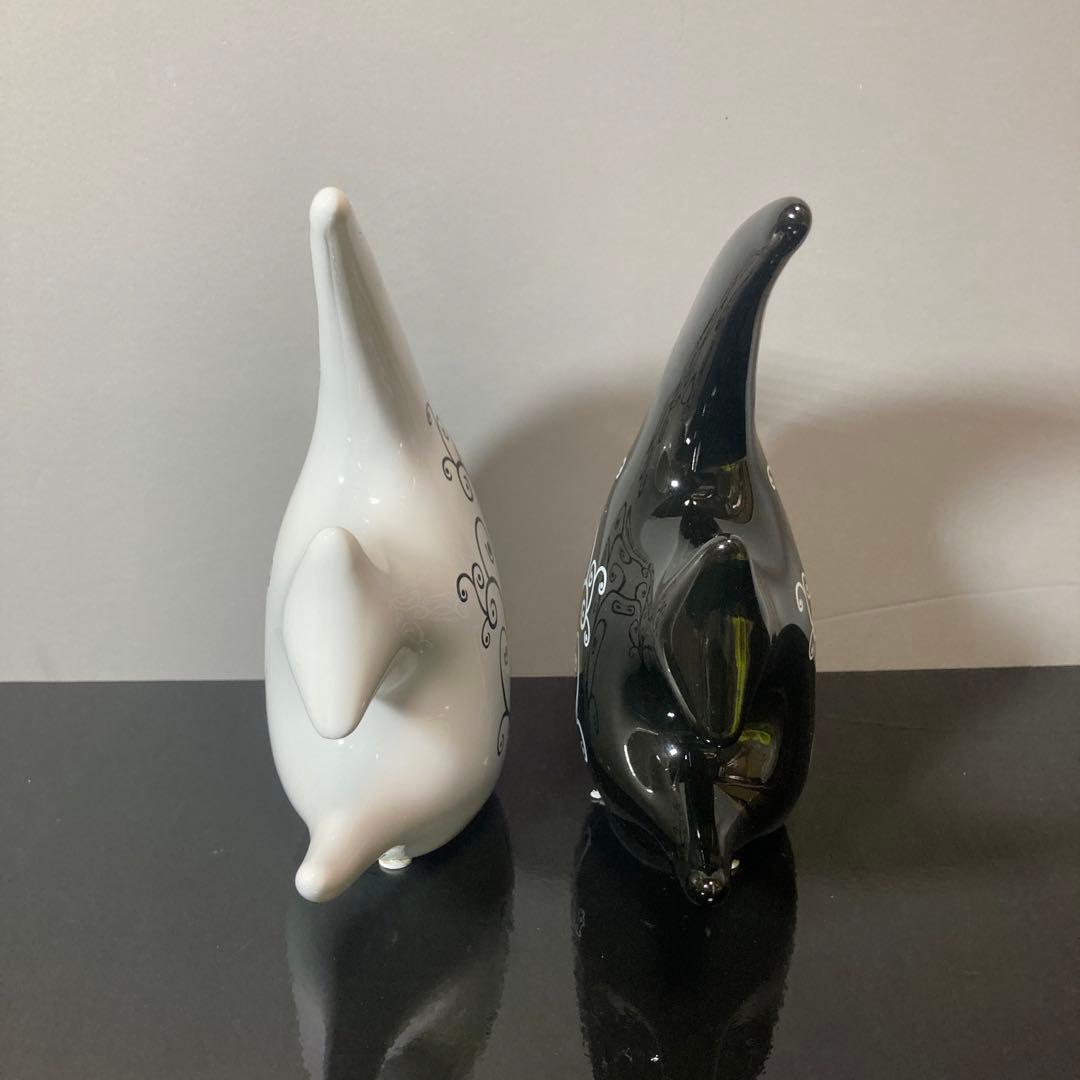 白黒魚形陶器 置物 2個セット インテリア アンティーク 雑貨 美術品 アート