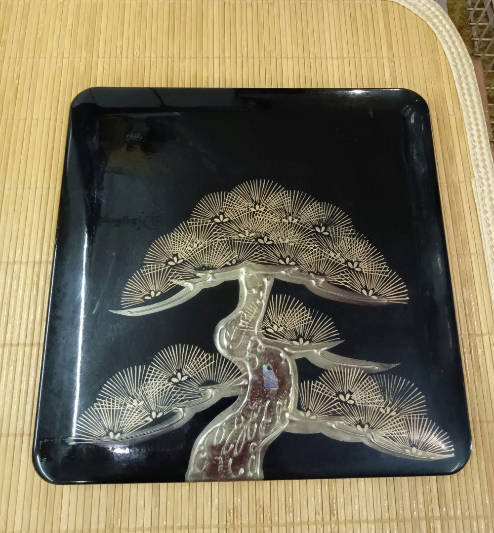 重箱　二段　黒塗　老松