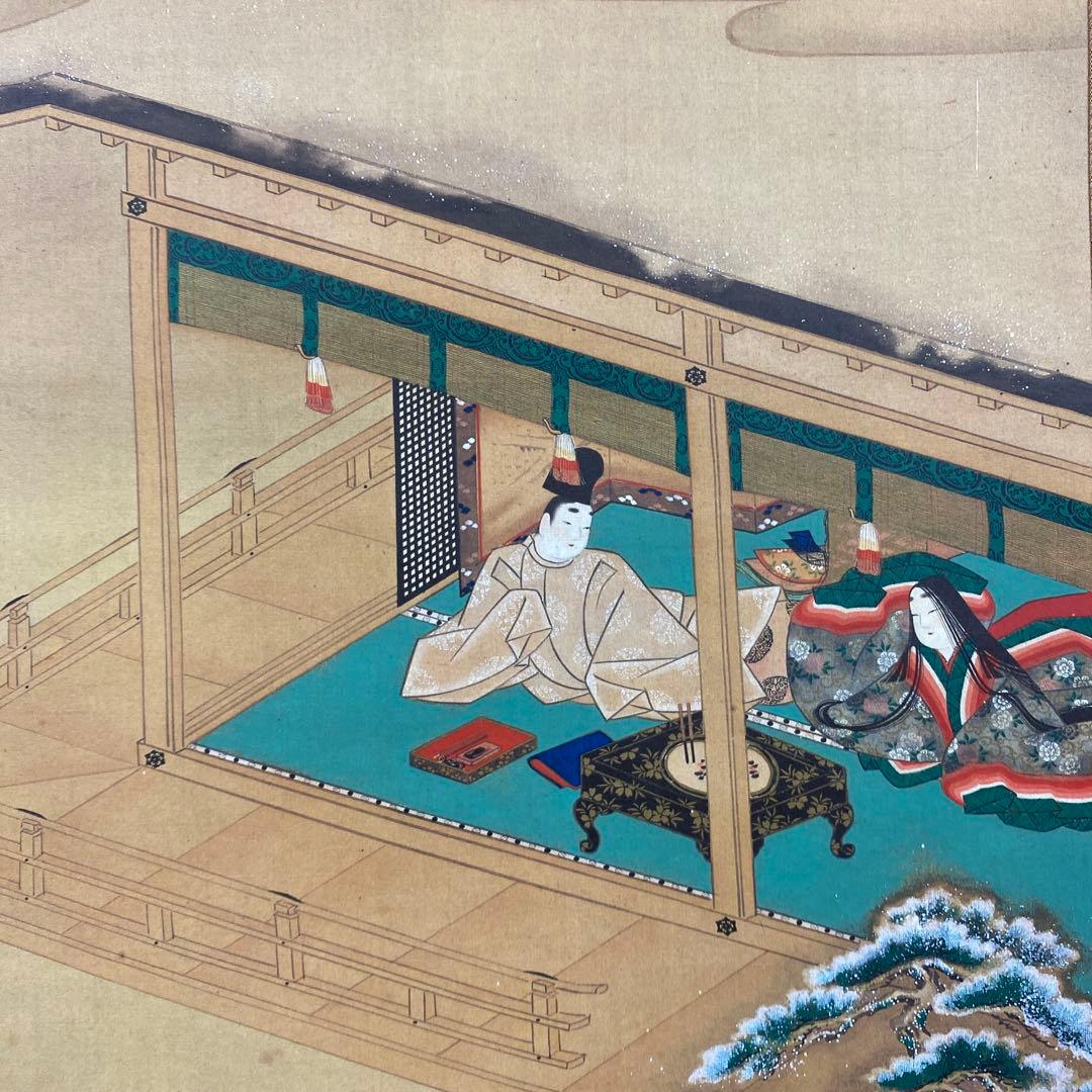 美品 掛け軸 土佐光起筆「源氏物語」朝顔宮 解説付き 根津美術館