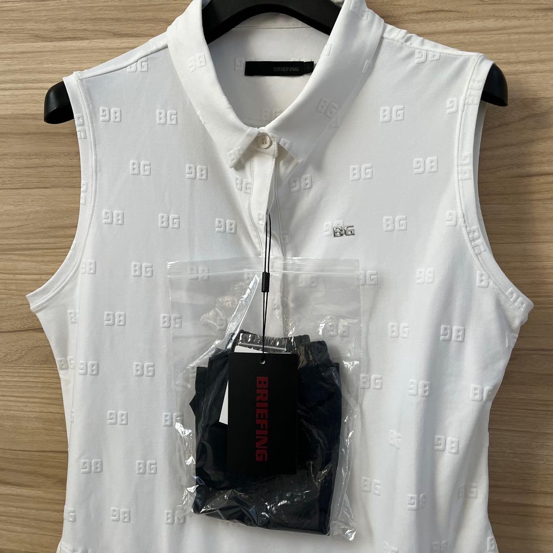 新品★38,500円 BRIEFINGゴルフポロワンピース BGロゴ総柄 白L