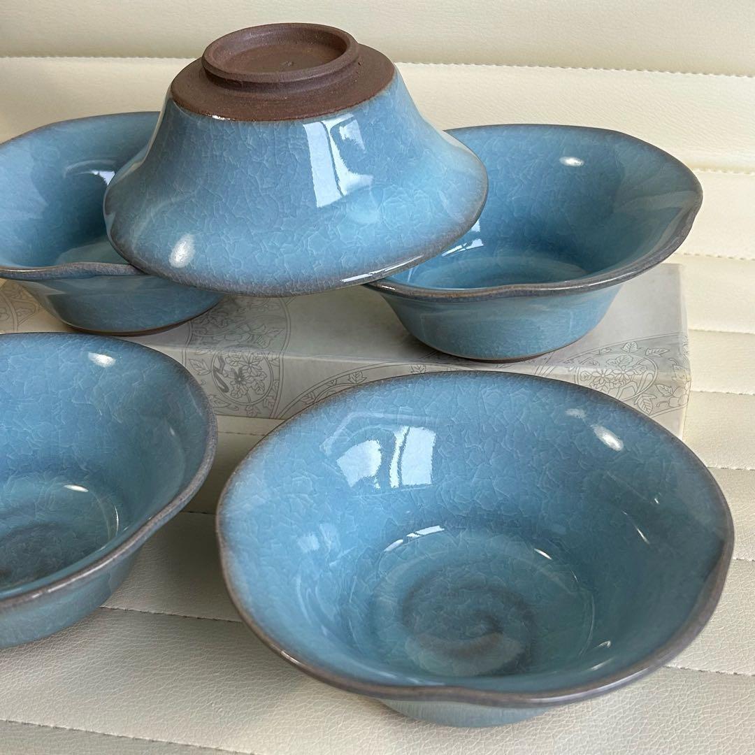 たち吉　橘吉　青彩　小鉢揃　５枚セット　中鉢　九重青磁　和食器　土物　貫入陶器