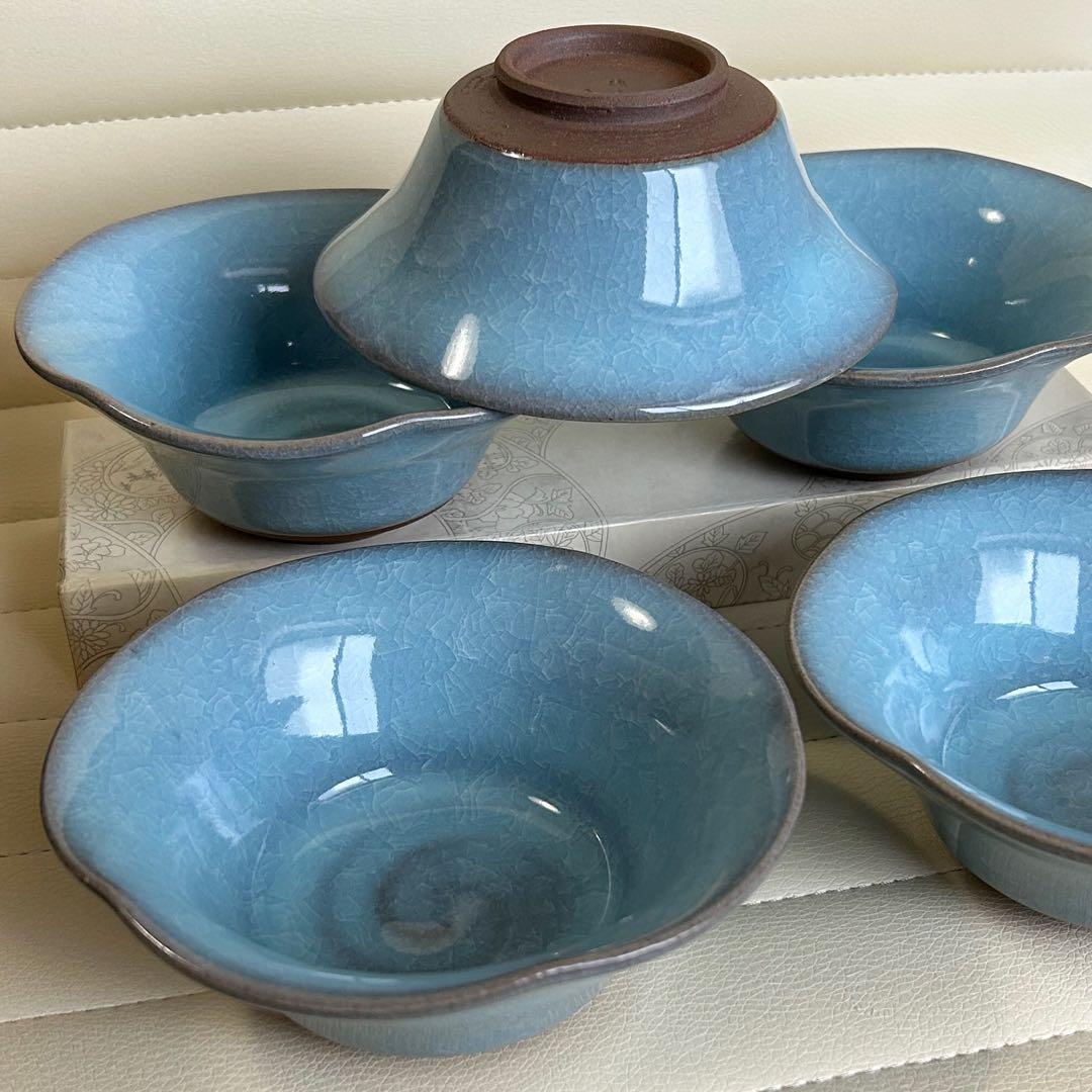 たち吉　橘吉　青彩　小鉢揃　５枚セット　中鉢　九重青磁　和食器　土物　貫入陶器