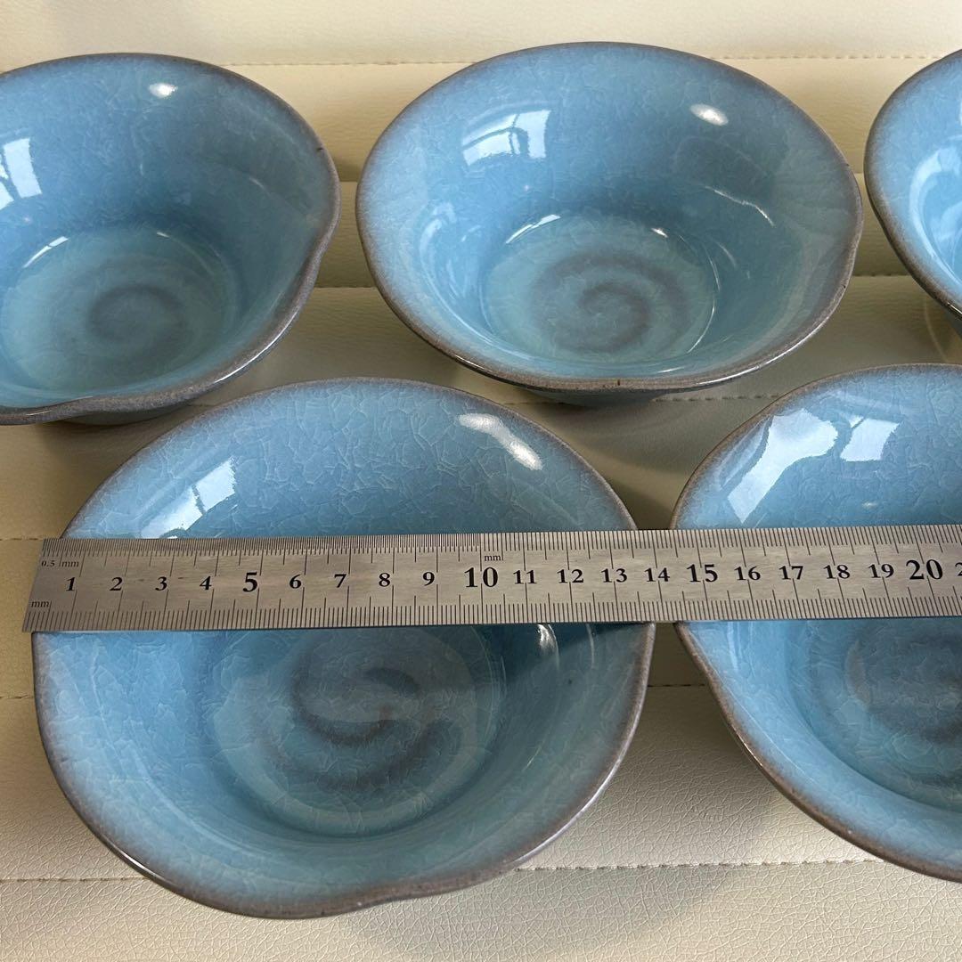 たち吉　橘吉　青彩　小鉢揃　５枚セット　中鉢　九重青磁　和食器　土物　貫入陶器