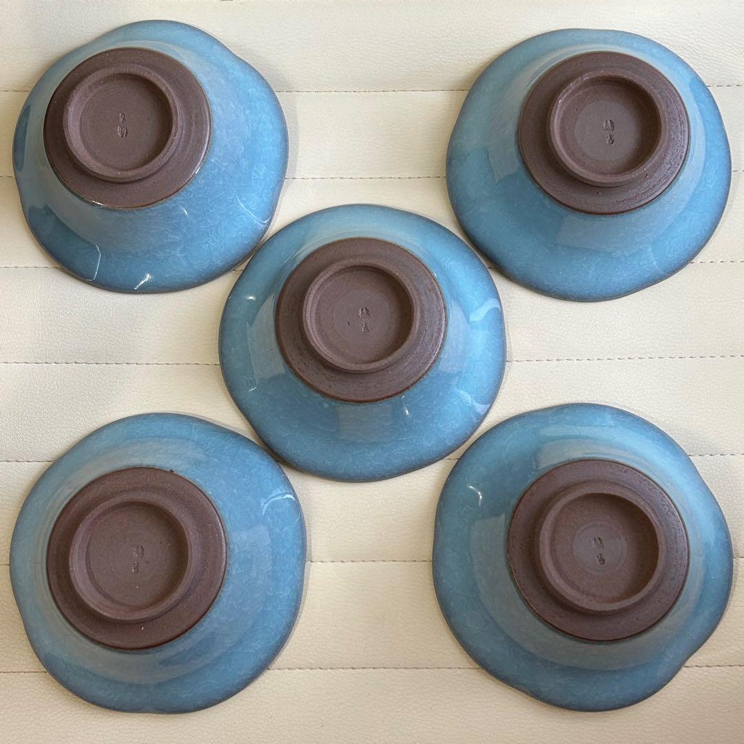 たち吉　橘吉　青彩　小鉢揃　５枚セット　中鉢　九重青磁　和食器　土物　貫入陶器