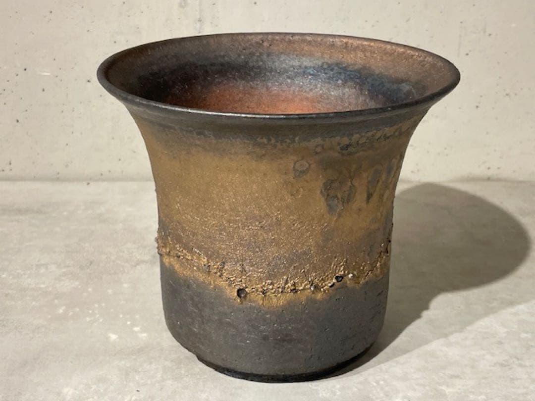 美品◾️KAMIYAMAかみ山陶器 信楽焼植木鉢◾️金彩/金窯変深ソリ/OOSORI