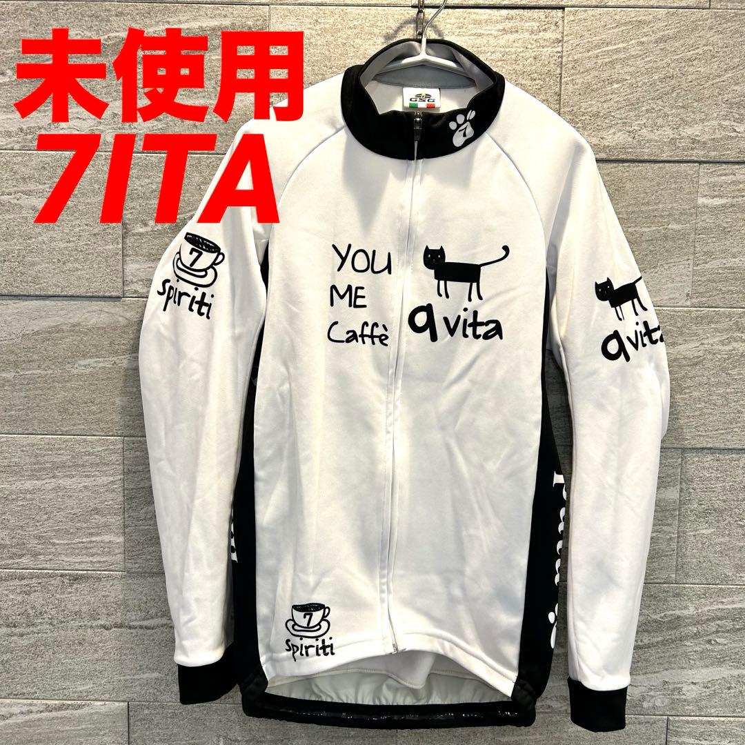 未使用✨イタリア製　7ITA サイクルジャージ 長袖 レディース　猫 コーヒー
