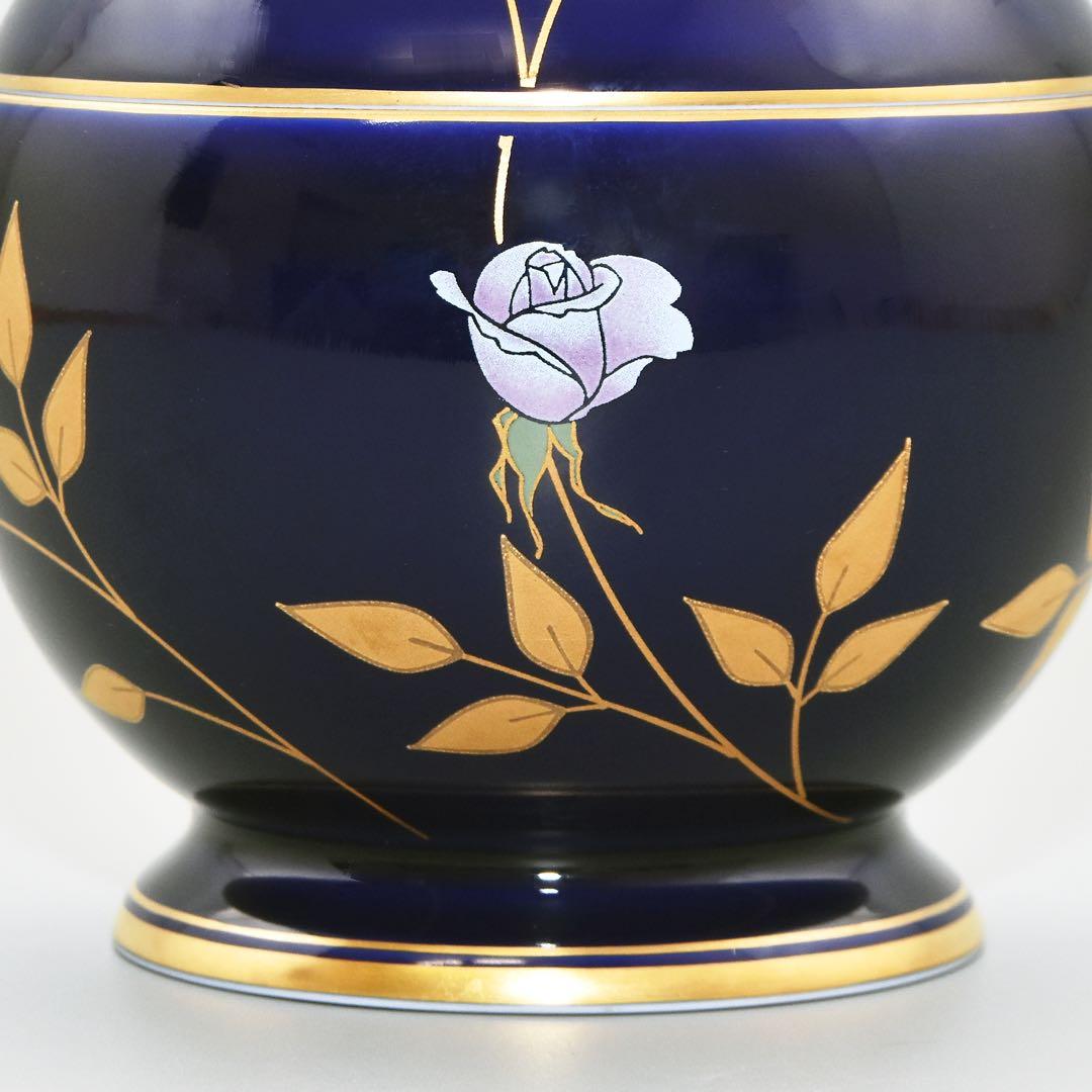 【美品】香蘭社 ネイビー　ルリ薔薇　キャンディーポット