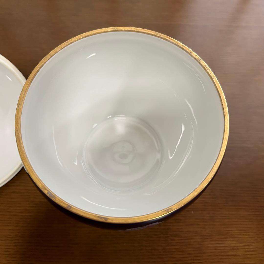 【美品】香蘭社 ネイビー　ルリ薔薇　キャンディーポット