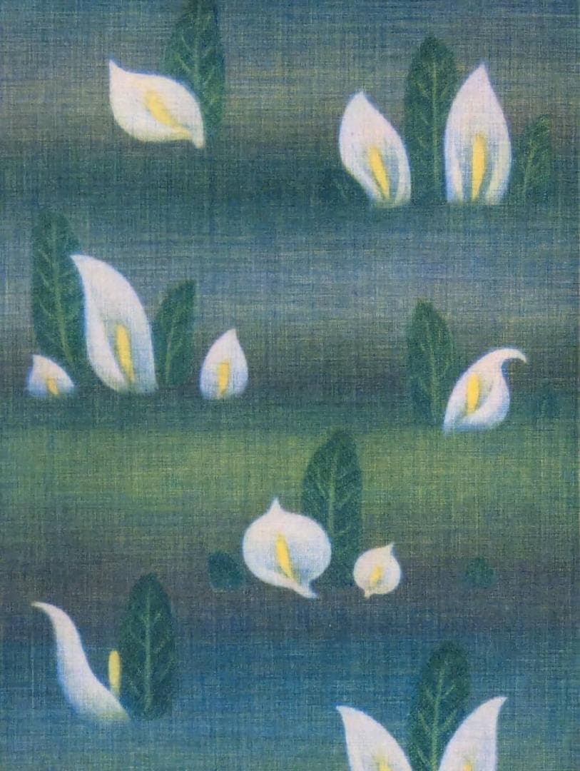 【真作】版画　銅版画　幻想の白い花　静謐な癒しの一枚　やさしい色彩　W67