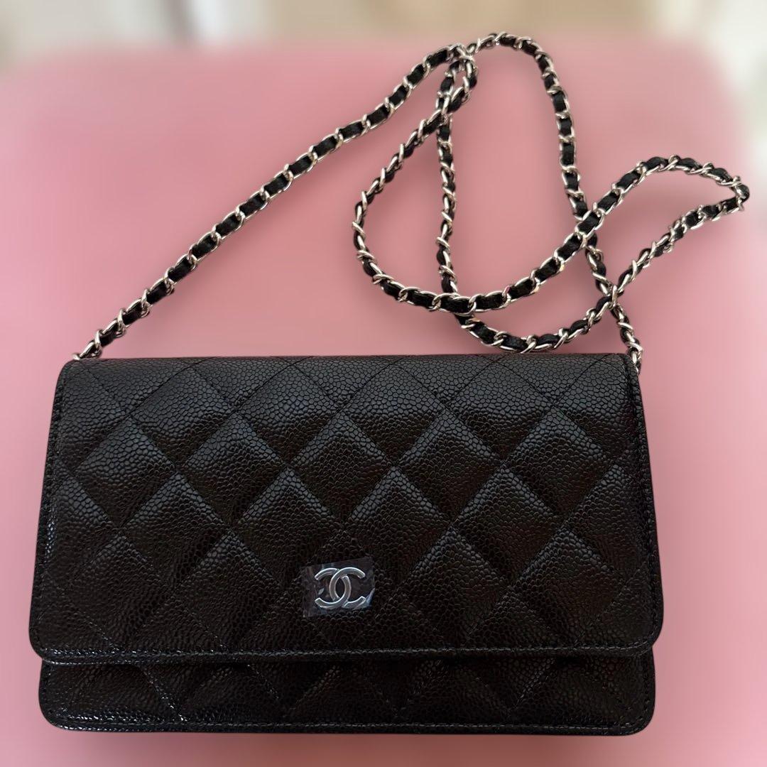 CHANELノベルティシルバー金具チェーンウォレット黒新品未使用