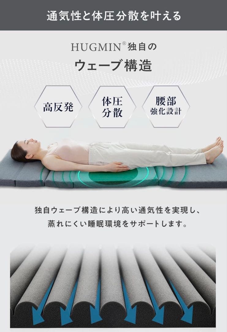 ハグミン ごろ寝マット 折りたたみ マットレス 60×195cm×厚さ5cm