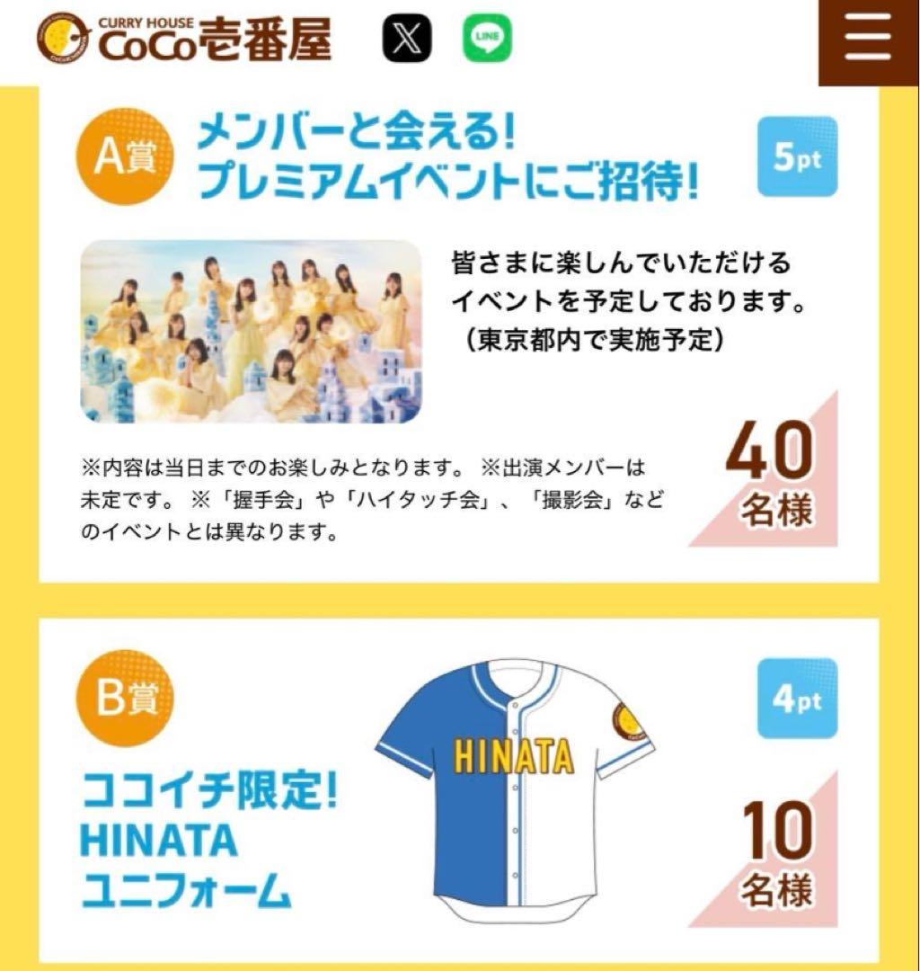 驚*屋様 B賞　ココイチ限定！　HINATAユニフォーム　推しのグッズ付き