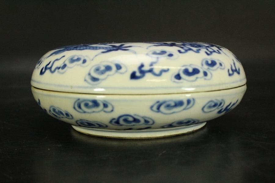 中国美術 染付 雲龍紋 蓋物 茶道具伝来(ZE799)