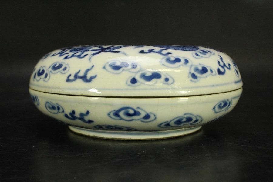 中国美術 染付 雲龍紋 蓋物 茶道具伝来(ZE799)