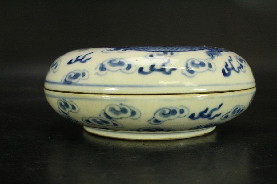 中国美術 染付 雲龍紋 蓋物 茶道具伝来(ZE799)