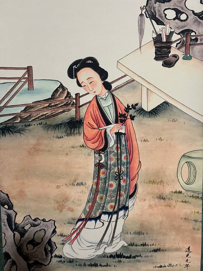 改琦 疏枝仕女 中国画 掛け軸 水墨画 和室 玄関 茶室 壁掛け 美術品