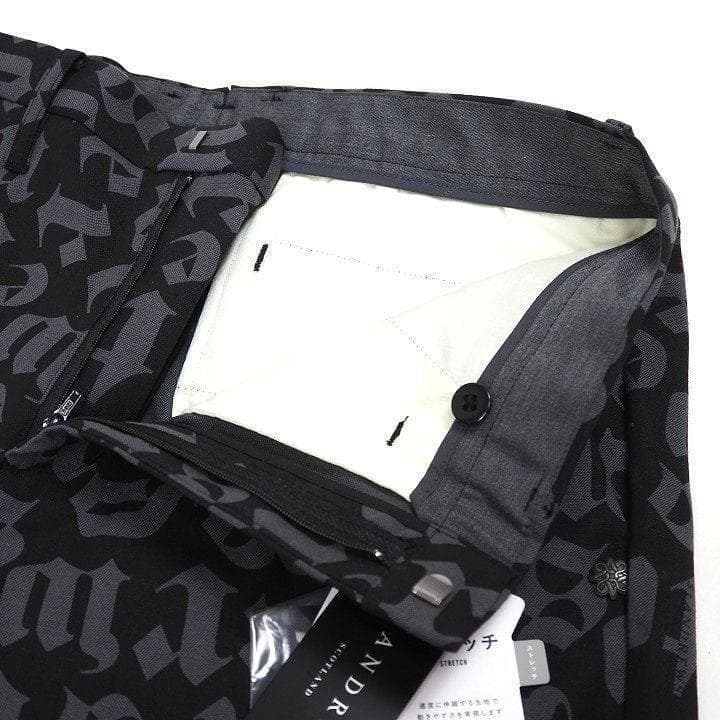 新品 セントアンドリュース イングリッシュ総柄 ストレッチ パンツ 黒 M