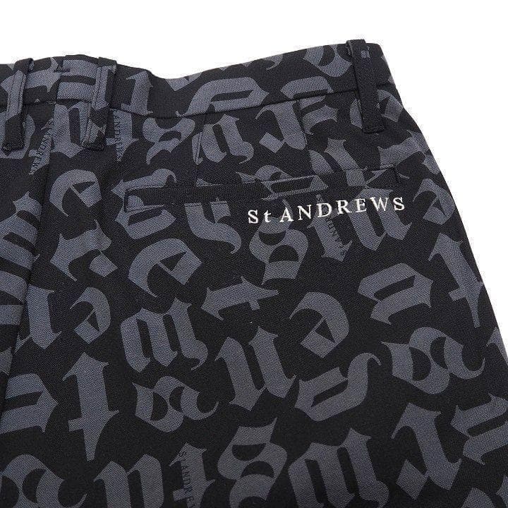 新品 セントアンドリュース イングリッシュ総柄 ストレッチ パンツ 黒 M