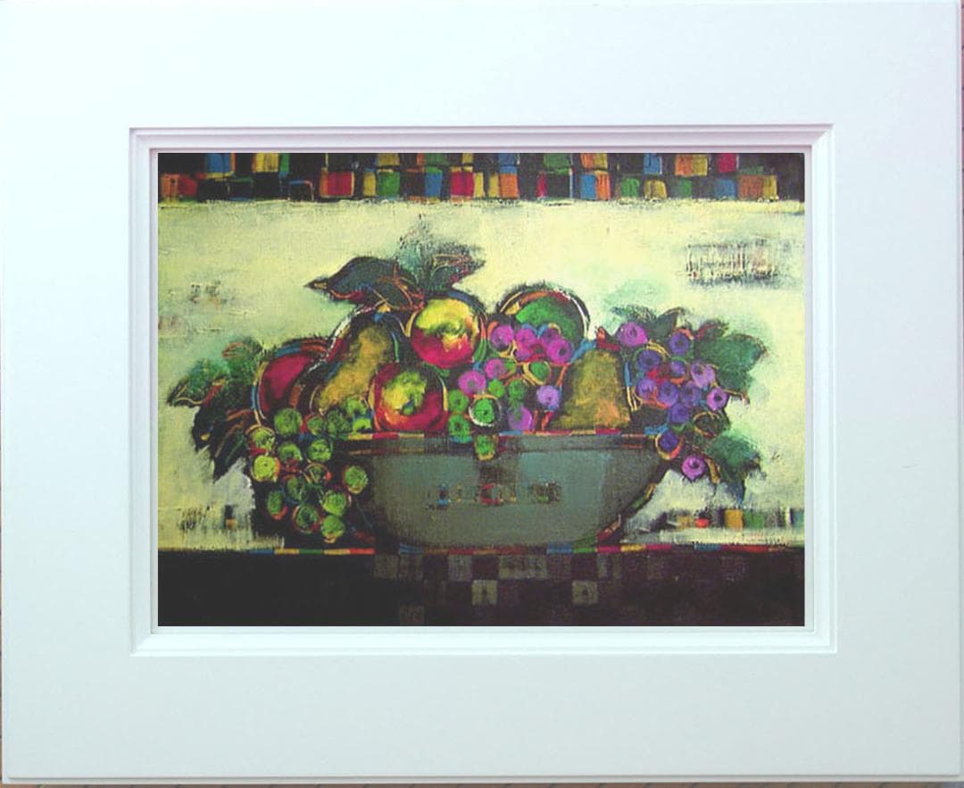 油絵 菅家令子絵 絵画インテリア額付(青緑＋金色の枠)uF6-060904静物壺